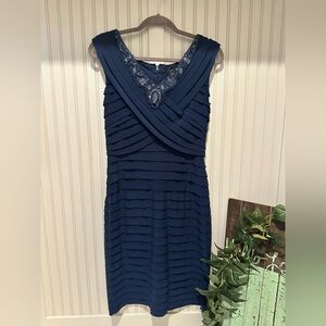 Adrianna Papell Embellished Navy Blue V-Neck Bodycon Banded Sheath Dress  - 10 -